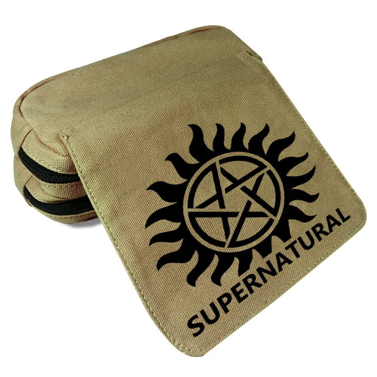 SPN Сверхъестественное Сэм Дин молнии дорожная косметическая сумка парусина Карандаш Чехол студент Penbag Для женщин мультфильм косметички канцелярский подарок