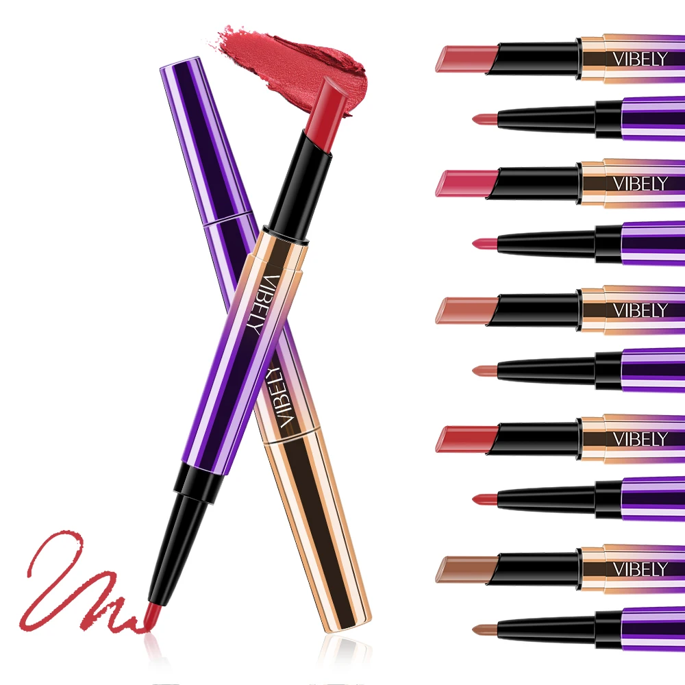

12 Color Double-end Lip Makeup Lipstick Pencil Waterproof Long Lasting Matte Automatically Rotating Liner Pen Beauty Tool TSLM2