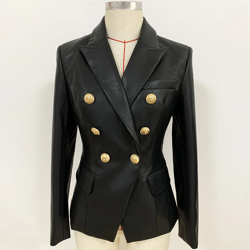 Miglior Più nuovo Autunno Inverno 2019 Del Progettista Blazer Giacca da Donna Lion Metallo Bottoni Doppio Petto In Pelle Sintetica Giacca Cappotto
