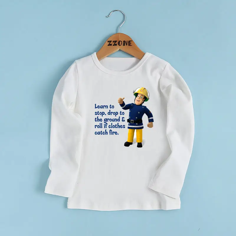Модная футболка с рисунком пожарного Сэма для мальчиков и девочек Повседневная забавная футболка для малышей детская белая одежда с длинными рукавами LKP2078 - Цвет: whiteD