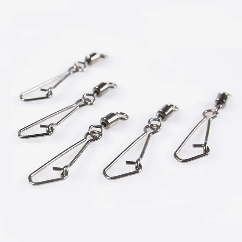 50pcs/lot Fishing Swivels Stainless Steel Rolling Swivel With Hooked Snap +  Fishing Hook Connector Fishing Accessories