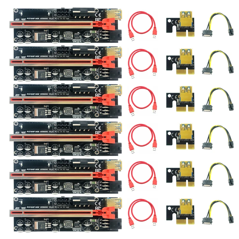 

6PCS PCIE Riser 009S Plus Gold USB 3.0 Cabo Riser PCI Express X16 Extender Adapter Riser for Video Card for Bitcoin Miner Mining