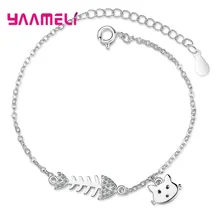 Милый браслет с котом/рыбкой для девочек, подарок на Рождество, день рождения, 925 пробы, серебро, отличный кубический циркон, ручная работа