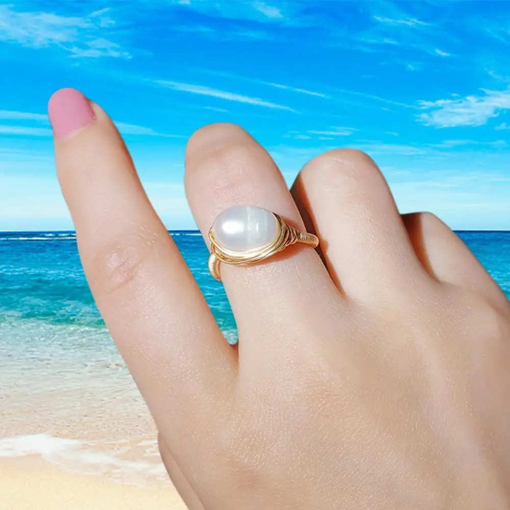 

Pearl Ring For Women Natural Freshwater Pearl Handmade Creative Pearl Ring Gold Color Party Baroque Pearl Ring Fine Jewelry
