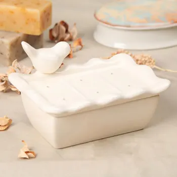 

European Style Portable High-grade Ceramic Soap Box Bird Shaped Double-layer Drain Dish Bathroom Storage Container