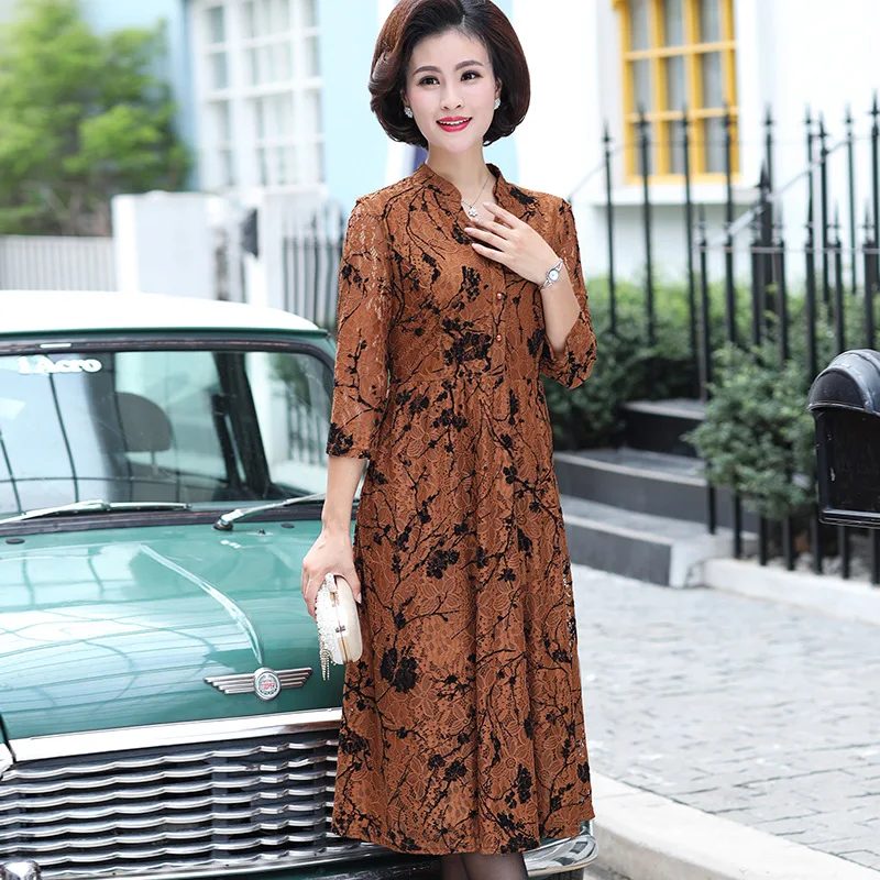

Mom Autumn Clothing Dress Middle-aged WOMEN'S Apparels Summer 2018 New Style 40-50-Year-Old Nobility Mid-length over-the-Knee Lo