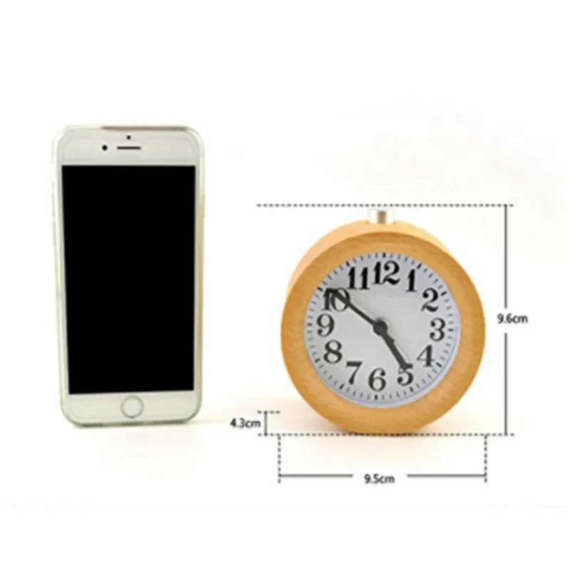  Wooden Clock New Modern Wood Desk Alarm Clock Table Decor Handmade Classic Small Round Wood Silent 