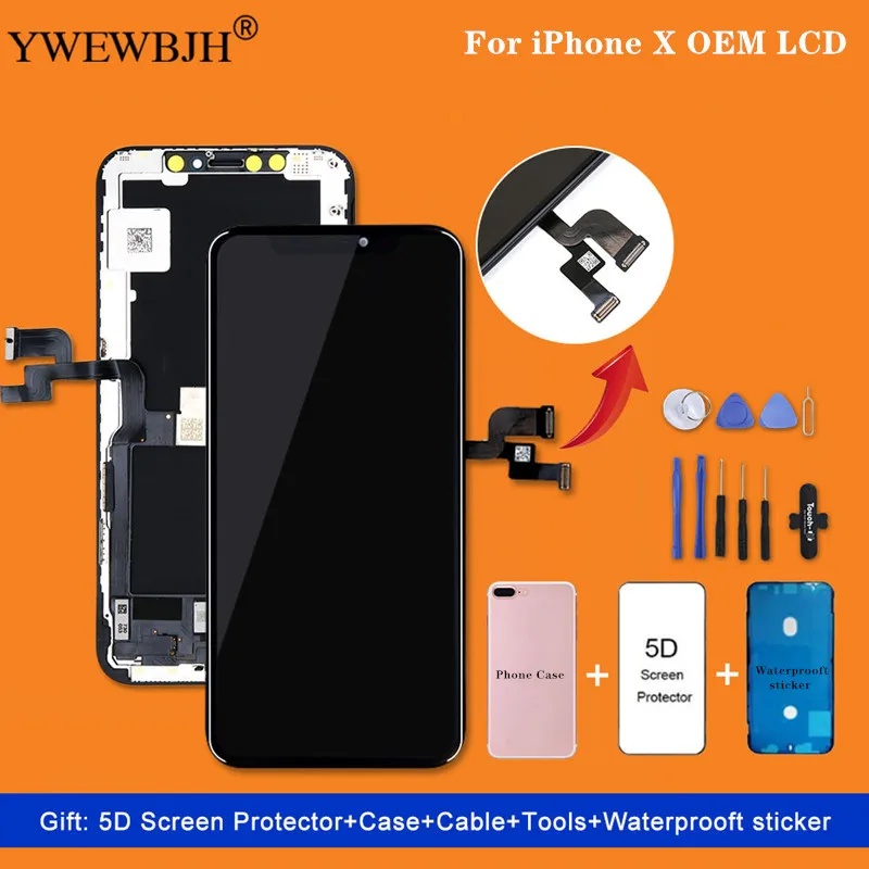 

2Pcs For iphone X XS Max XR LCD Display Screen OEM Digitizer With 3D Touch Digitizer Assembly No Dead Pixel For iphone X LCD