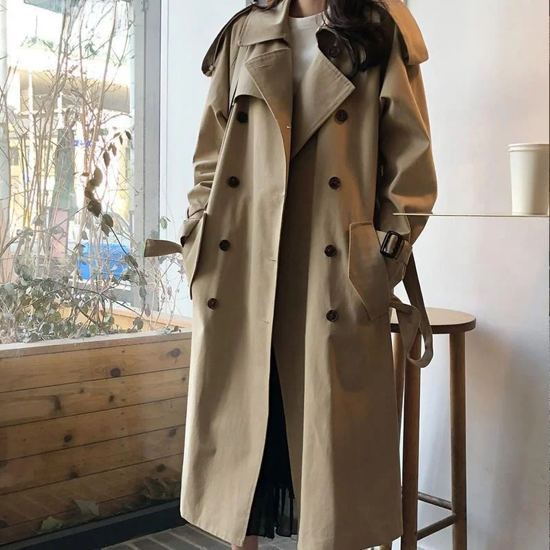 Trench Women Solid Khaki Long Trenchs Coat For New Spring Autumn