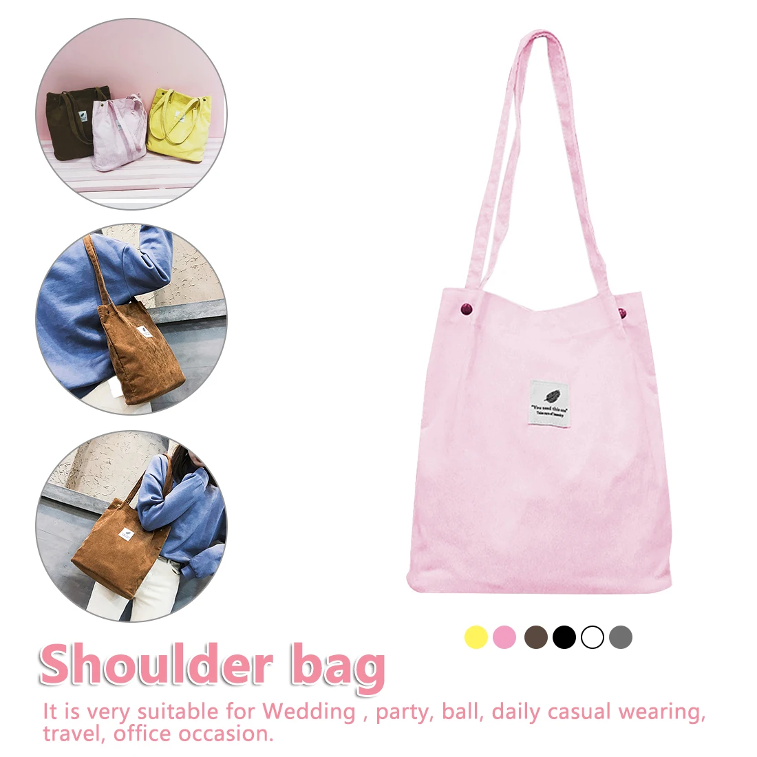 Женский однотонный вельветовый сумки через плечо Повседневная сумка Экологичная Сумка Для Покупок Сумка сумки через плечо