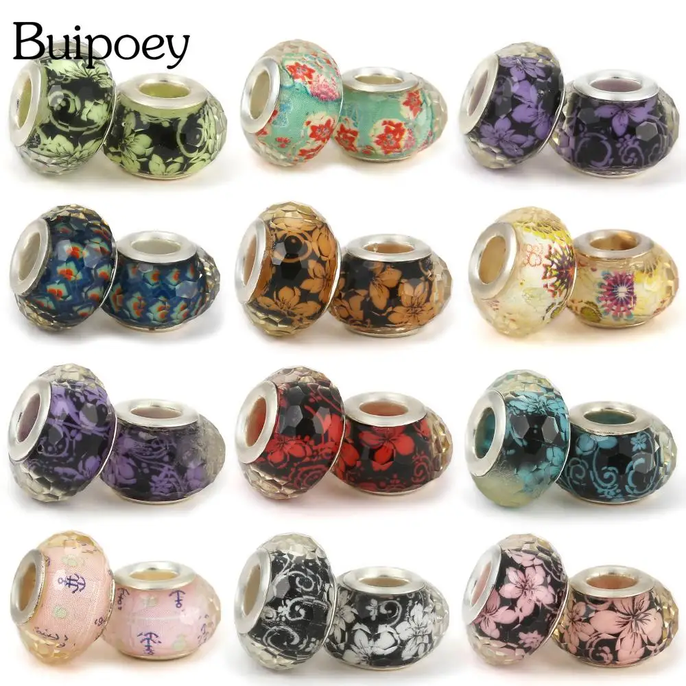 

Buipoey 2pcs/lot Small Faceted Crystal Flowers Pattern Beads Large Hole Straight Beaded Diy Bracelet Jewelry Making Accessory