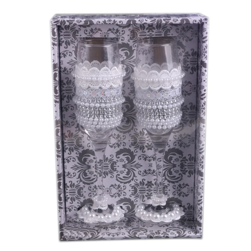 

2Pcs Set Wedding Glass Creative Crystal Wedding Champagne Glasses Lace Dress Goblet Red Wine Glass Cup Wedding Decoration