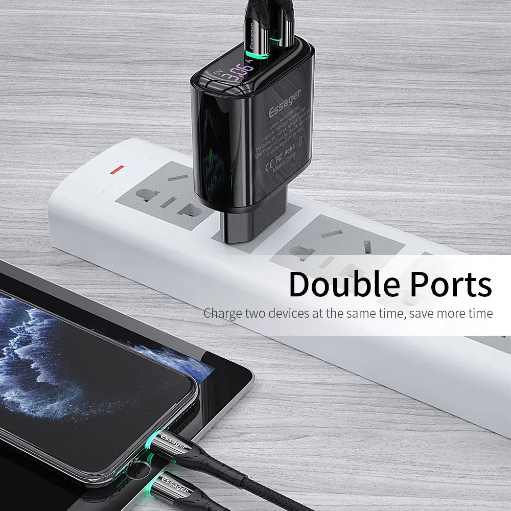 Essager светодиодный Quick Charge 3,0 USB зарядное устройство для iPhone samsung Xiaomi huawei PD3.0 PD QC3.0 QC usb type C быстрое зарядное устройство для мобильного телефона