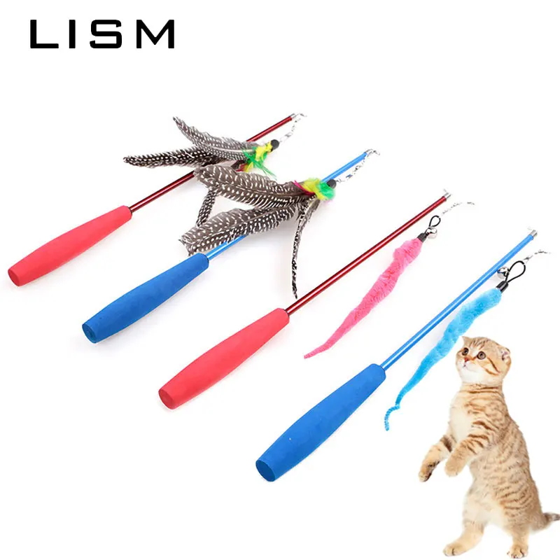fishing rod type bird feather teaser wand plastic pet toy for cats random Pip 