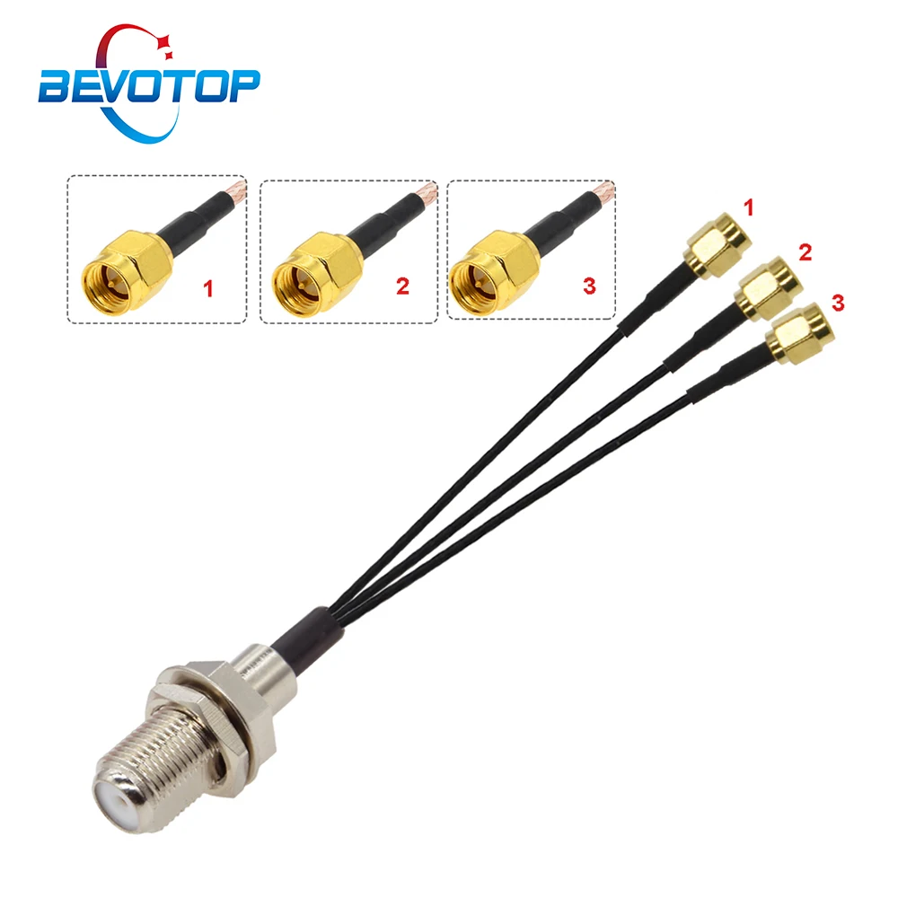 10PCS F Female Bulkhead to 3 SMA Male Plug 3-Way Splitter Adapter Cable RF1.37 Pigtail Jumper Antenna Extension Cable 15CM 6