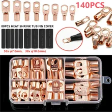 

60 PCS Copper Ring Lug Terminals With Box + 80PCS Heat Shrink Tubing wire crimp connector terminator electrical connector