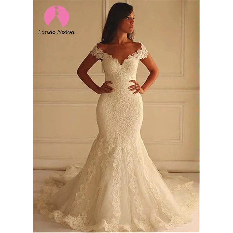 Vestido De Noiva индивидуальный заказ с рукавами-крылышками Милая Кружевная Русалка свадебное платье винтажная доходящая до пола Тюль Свадебные платья