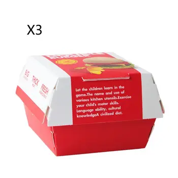 

3pcs/set Kids Hamburger Chips Toy Severn Layer Burger Congnitive Aid Simulation Play House Kitchen for Kindergarten Baby Gift