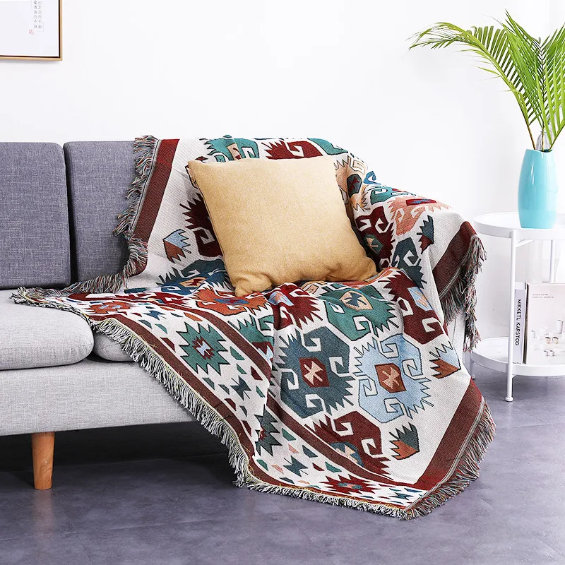 

Multicolored Geometry Throw Blanket Multifunction Sofa Covers Cobertor Dust Cover Tassel Air Conditioning Blankets For Bed