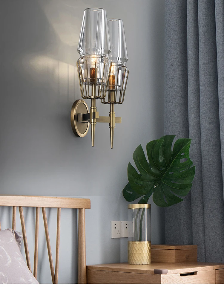 luxury glass wall lamp bedside lamp wall light E27 modern wall light plated brass metal luxury glass