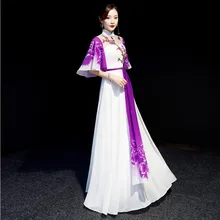 Китайский Улучшенный чёнсам Vestidos женский тонкий Qipao элегантный платок длинное вечернее платье guzheng сценические шоу