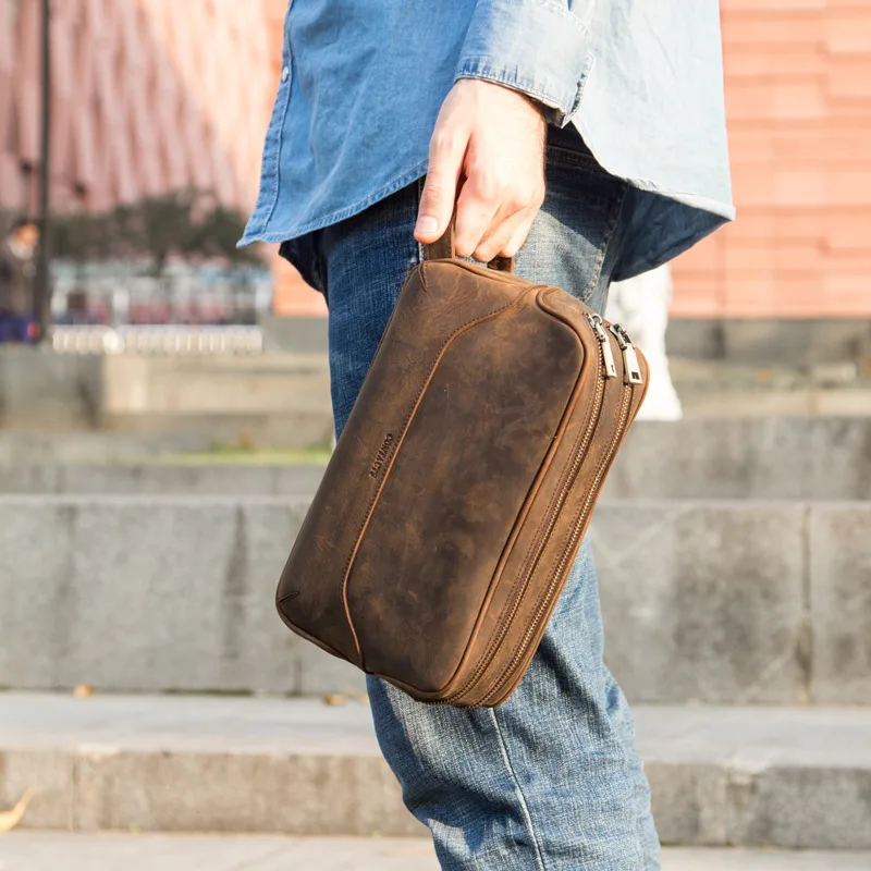 

Men Genuine Leather wash bag male storage handbag crazy horse leather men's clutch bag