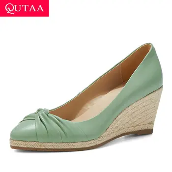 

QUTAA 2020 Platform Fashion Slip on Single Shoes Spring Autumn Wedge Heel Ladies Pumps Sheepskin Quality Women Shoes Size 34-39