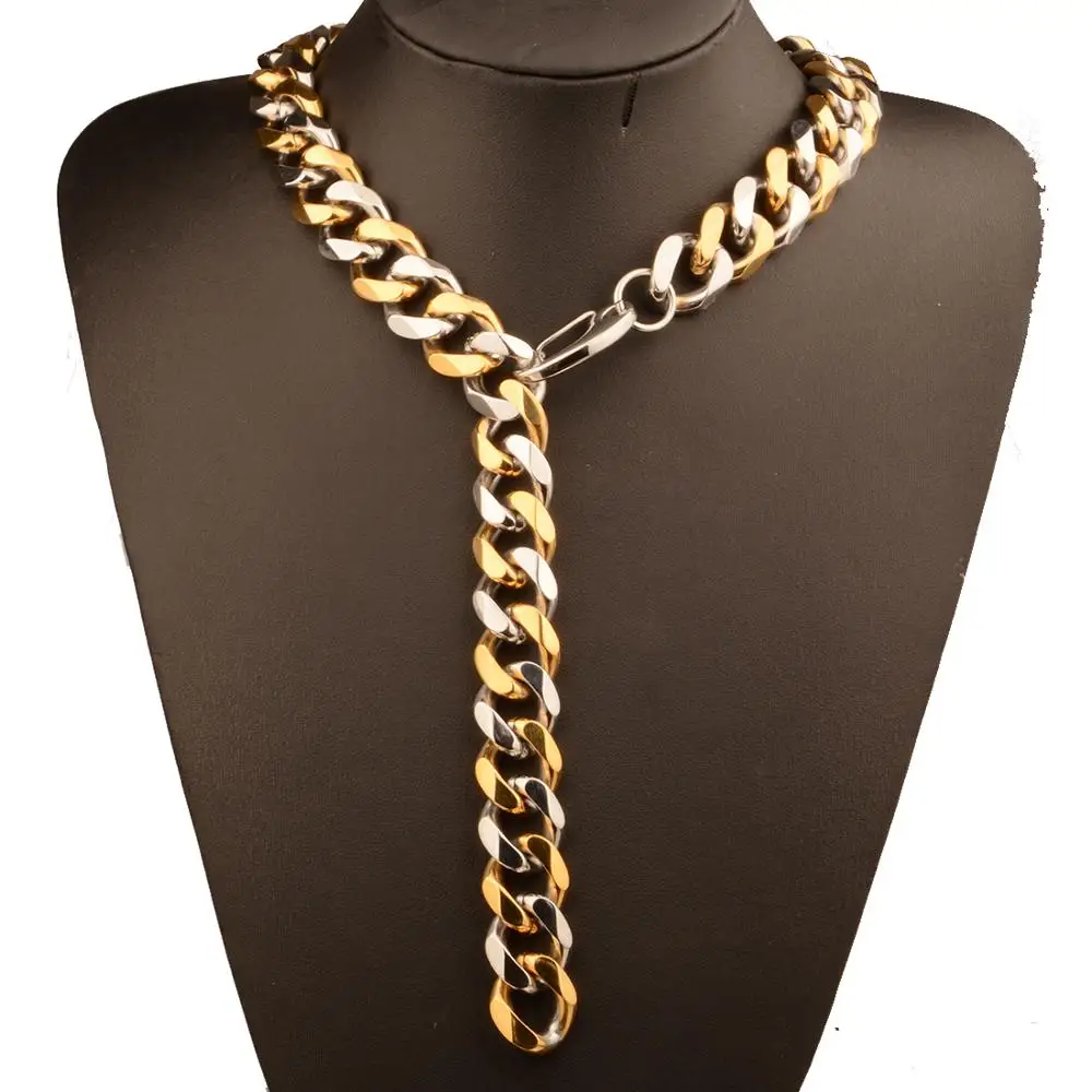 

15mm Xxxtentacion Adjustable Choker with Tail Hip Hop Rapper Miami Stainless Steel Curb Link Chain Necklace for Men Jewelry Gift