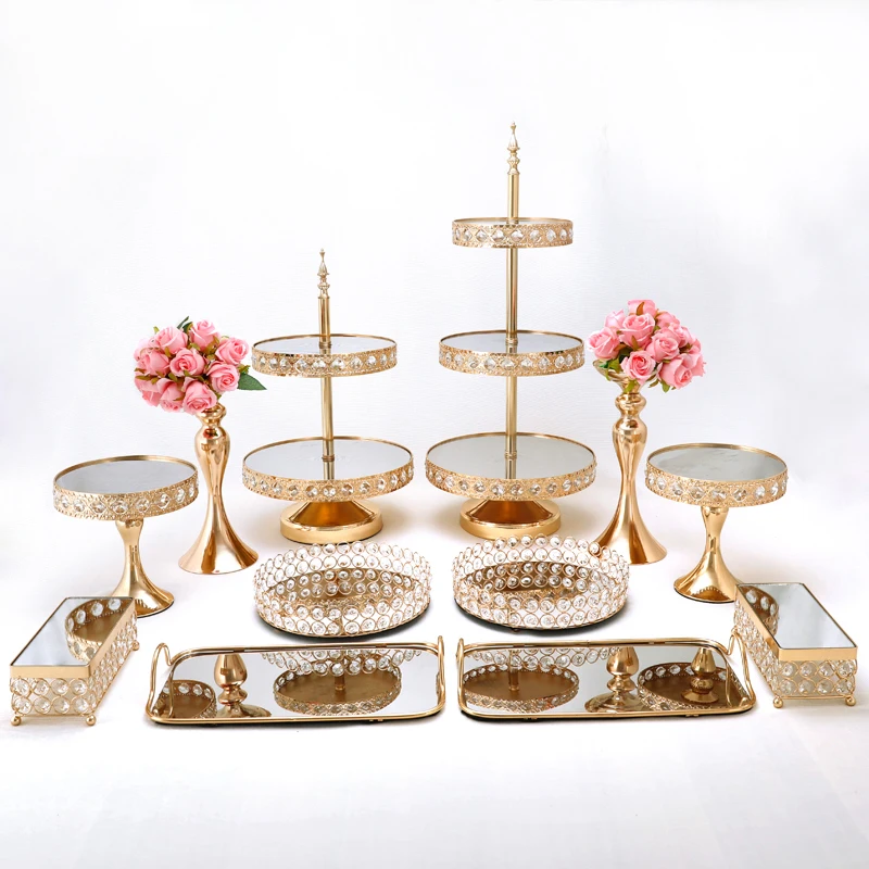 Golden mirror Cake Stand Set gold Metal Cupcake Stand decorations Dessert Pedestal Party Display cake tray 1-12pcs