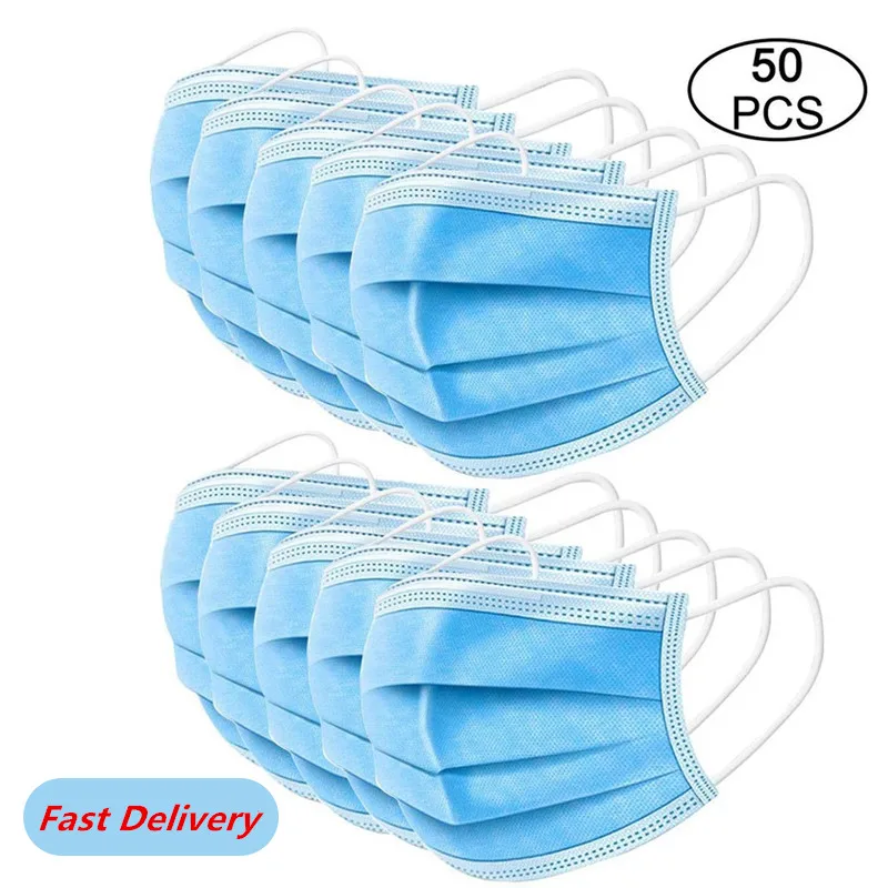

50Pcs/Lot Disposable Masks 3-layer Non-Woven Masks Anti Virus Dust Mouth Face Mask Protection Soft Protective Mask Drop Shipping