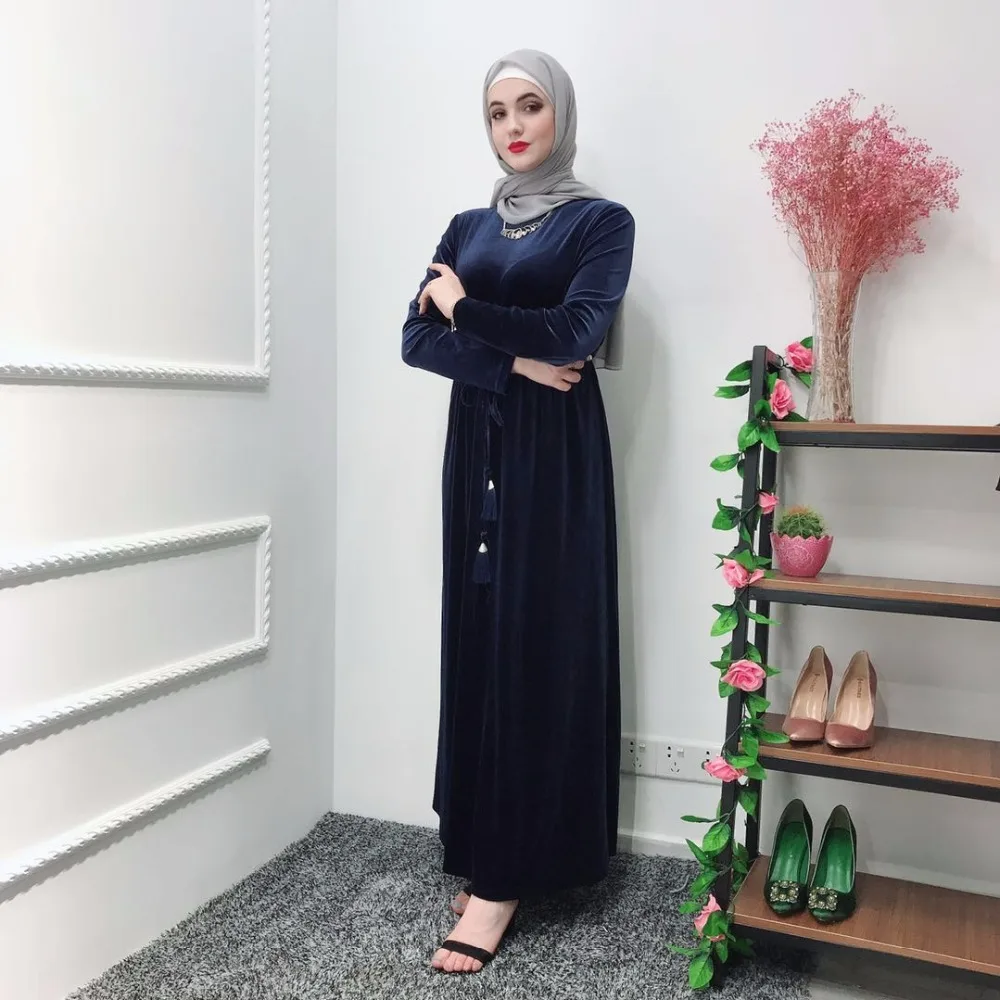 Элегантные мусульманские бархатные abaya Длинные платья кардиган кимоно длинный халат Платья Туника Jubah Ближний Восток Рамадан Арабская Исламская одежда