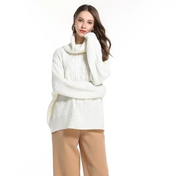 

2019 New Autumn and Winter Casual Sweater for Women Turn-down Turtleneck Solid Pullover Loose Long Sleeve Thick Jumper
