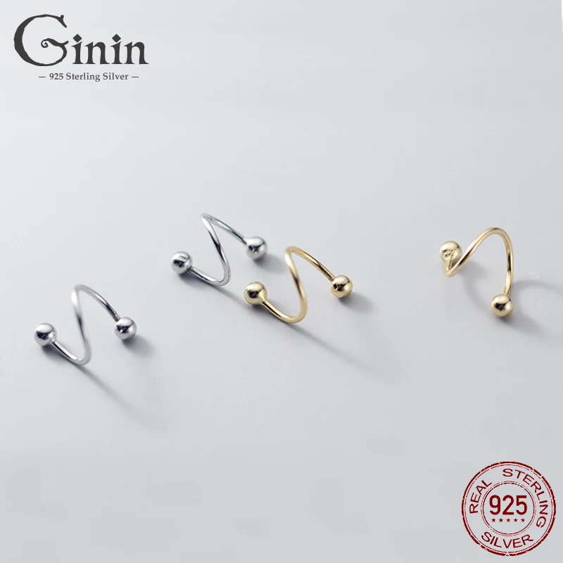 

Ginin Simple Screw Rotating Glossy Beads 925 Sterling Silver Stud Earrings for Women Fashion Elegant Thread Ear Girl Jewelry