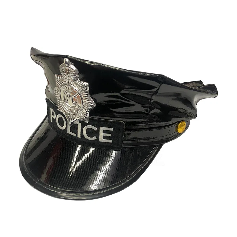 Police Officer Soft Leather Hat Unisex Adult Cosplay Party Dress Up Hat Accessories Europen and American Style party hat adult police hat