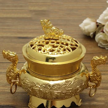 

Alloy Incense Burner Double Dragon Style Hollow Cap Censer Cone Holder Decor