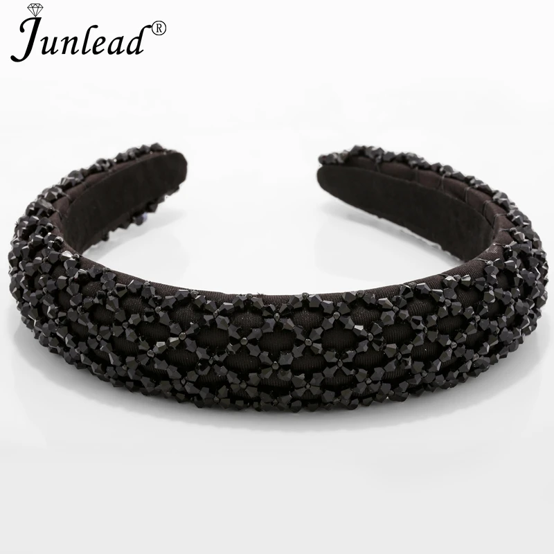 New ZA Brand Luxury Thick Sponge Wide Velvet Black Crystal Headbands High Quality Hair Hoops Vintage Headwear for Women Jewelry - Окраска металла: black