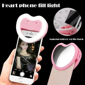 

Portable LED Selfie Light Ring Flash Live Online Heart-shaped Makeup Light Clip Lamp For Night Lighting With phone bracket#0529