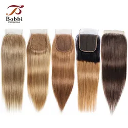 Straight 4x4 Lace Closure Transparent Lace Pre-Plucked Free Part Remy Human Hair Ombre Honey Blonde Black Brown Bobbi Collection