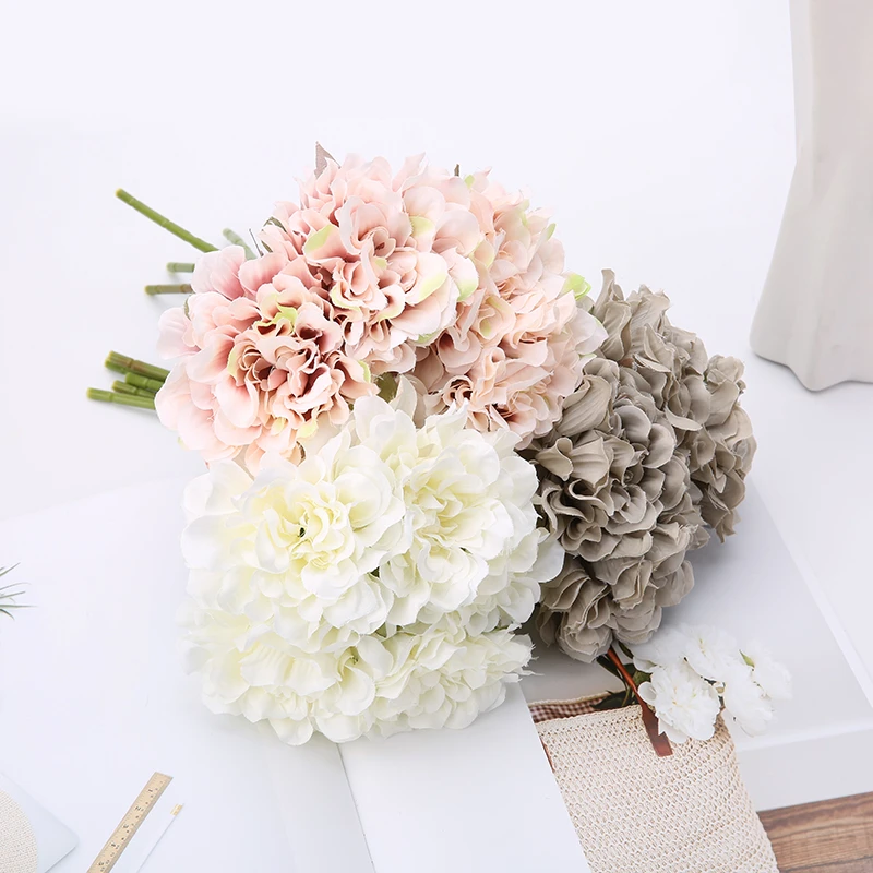 5 Heads Artificial Fake Peony Silk Flowers Home Wedding Bridal Bouquet Hydrangea 