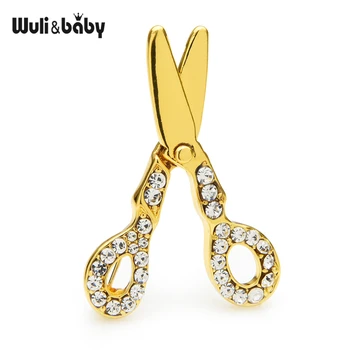 

Wuli&baby Rhinestone Scissors Brooches Women 2-color Metal Scissors Party Office Casual Brooch Pins Gifts