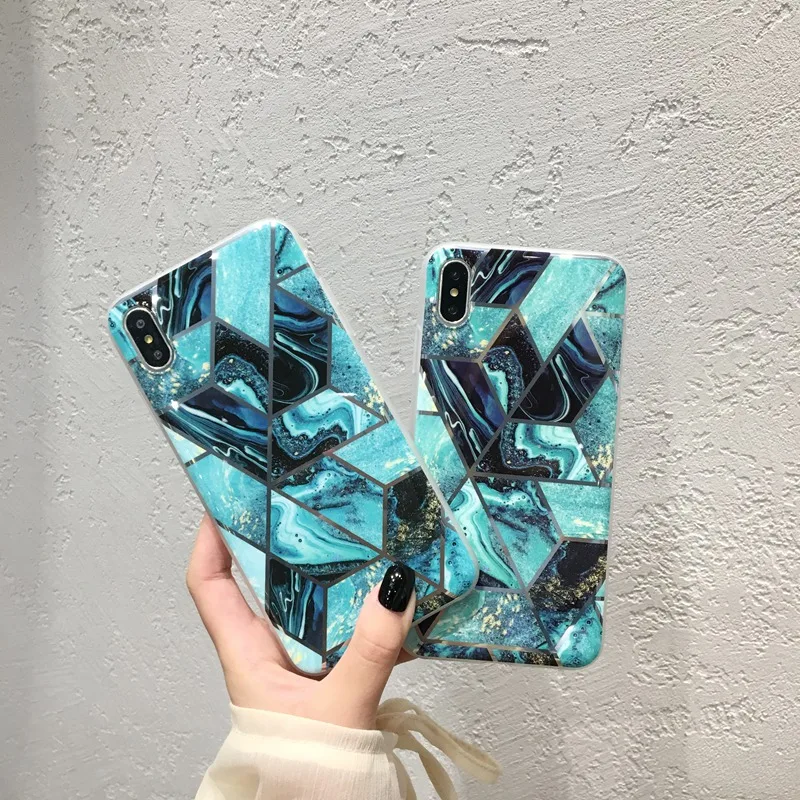 

Tfshining Geometric Marble Case For iphone 11 X XR XS Max 6 7 8 Plus 11 Pro Max Glossy Silicone Soft TPU Case Cover Coque