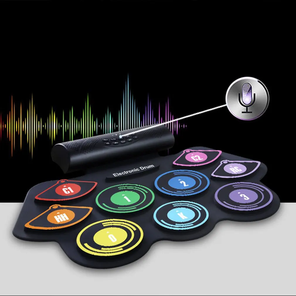 

Electronic Digital Drum Built In Speaker Portable Battery Electronic Roll Drum Pad Professional Foldable Practice Instrument