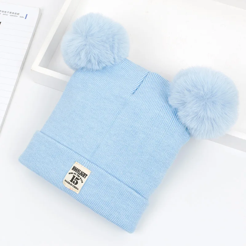 blue baby beanie Детские зимние шапки с помпонами, шапочки для малышей, мягкие теплые зимние шапки для девочек, одноцветные шапочки-бини для малышей, детская шапка - Цвет: blue baby beanie