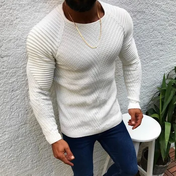 

Men Fashion Knitted Pullovers Male Solid Color O-neck Striped Long Sleeve Sweater Autumn Winter Slim Fit Casual Sweater 2019 New