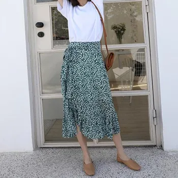 

Long Skirt Womens Skirts Clothing 2020 High Waist Elastic Harajuku Sale Items Vintage Streetwear Ruffle asymmetrical Chiffon
