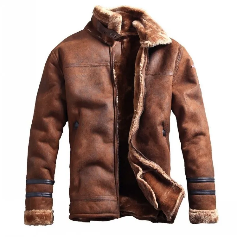 Зимние Модные мужские пальто с воротником-стойкой, высокое качество, толстая меховая подкладка, куртки из замшевой кожи, теплая зимняя куртка, винтажное пальто