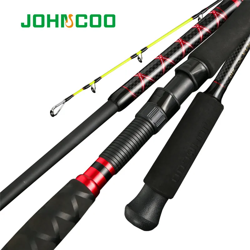 JOHNCOO 2,1, 2,4, 2,7, 3,0 м для большой игровой спиннинговой удочки, 30-200 г, соленая вода, 2 наконечника, удочка для лодки, удочка для серфинга, рыболовные снасти