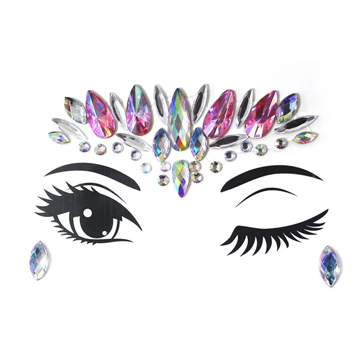 3   Colorful Rhinestone Face Stickers For Women Party Decor Face Eye Drill Stick Acrylic Face Sticker Diamond Crystal Drill Sticker
