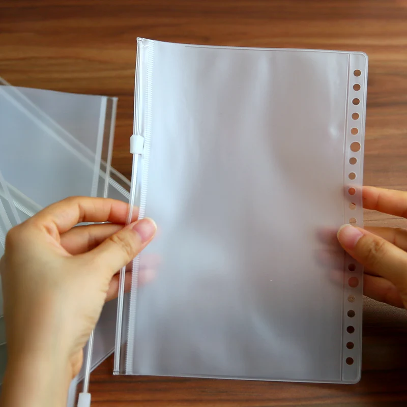 PVC Transparent Punch Zipper Stationery Storage Bags Loose Leaf Pages for Scrapbook Notes Cards Stationery Holder 1 Piece