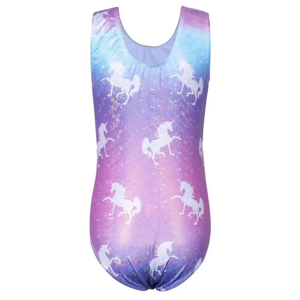 BAOHULU Blue Purple Girls Gymnast Leotards Cartoon Horse Ballet Bodysuit Athlete Gymnastics Leotard Kids Teens Dance Costume